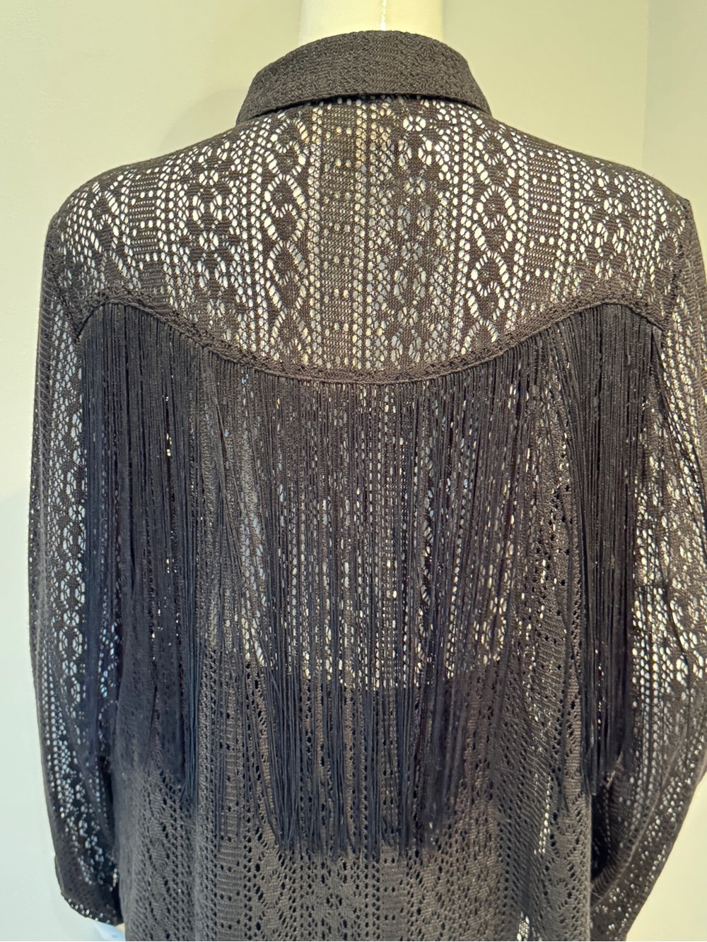 Idyllwind Black Lace Fringe Western Blouse Button Front M - Picture 10 of 11